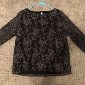 Black Sparkly White Stag Long Sleeve Rose Lace Floral Shimmer Fancy